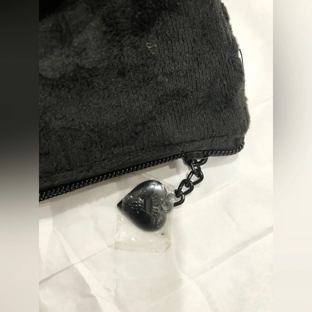 Juicy Couture black oversized monogrammed velour XL cosmetics bag & zipper charm